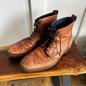 Cole Haan Wingtip Brown/Cognac Leather Ankle Boots, Size 9